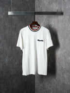 White Moncler T-shirt with ribbed striped collar and small chest logo