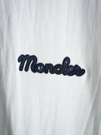White Moncler T-shirt with navy embroidered script logo