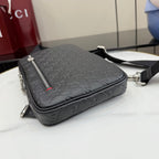 Gucci monogram crossbody bag with top zipper and strap, dark gray/black