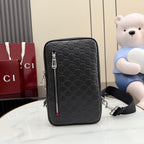 Gucci monogram crossbody bag with front zip, dark gray/black
