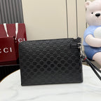 Gucci GG monogram pouch bag with front flap detail and zip closure, dark.