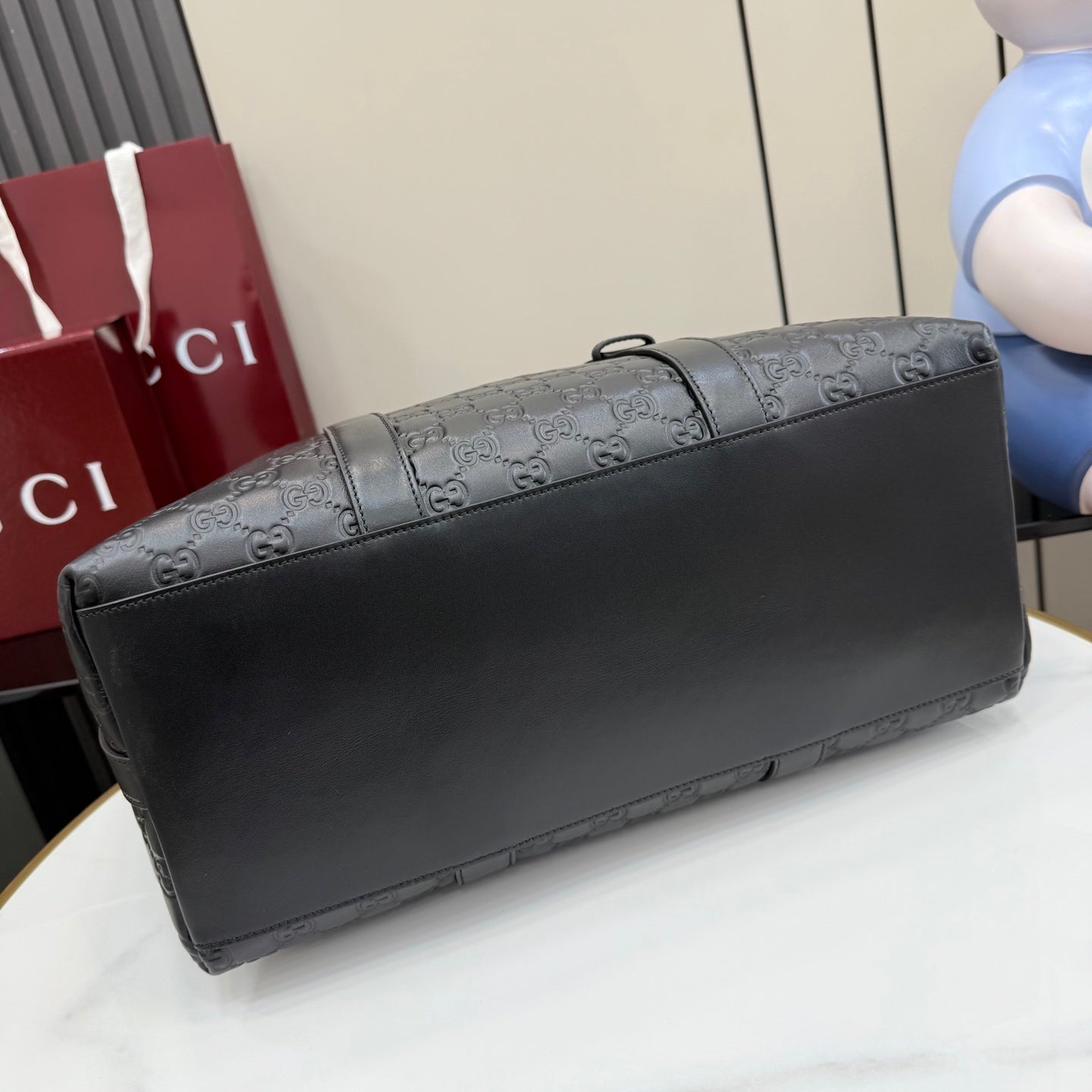 Gucci small tote bag in dark gray with GG monogram, back panel with carry handles