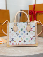 Multicolor monogram handbag with shoulder strap and gold-tone hardware