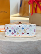 Louis Vuitton crossbody bag with multicolor monogram print, structured sides and short top handle