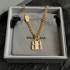 Balenciaga accessory gold chain necklace with square B logo pendant