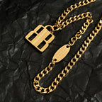 Balenciaga accessory gold B logo pendant on chain with engraved tag