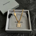Balenciaga accessory gold chain necklace with square B logo pendant