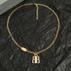Balenciaga accessory gold chain necklace with B logo letter pendant