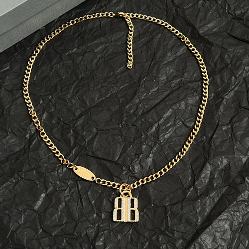 Balenciaga accessory gold chain necklace with B logo letter pendant