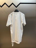 White short-sleeve T-shirt back view with small hem logo