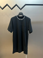 Black short-sleeve crewneck T-shirt with chest pocket and small logo detail