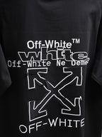 Off-White black T-shirt with large front graphic, “Off-White Ne Dem…” text