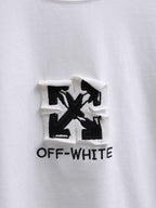 Off-White™ off white crewneck T-shirt with bold black graphic logo patch.