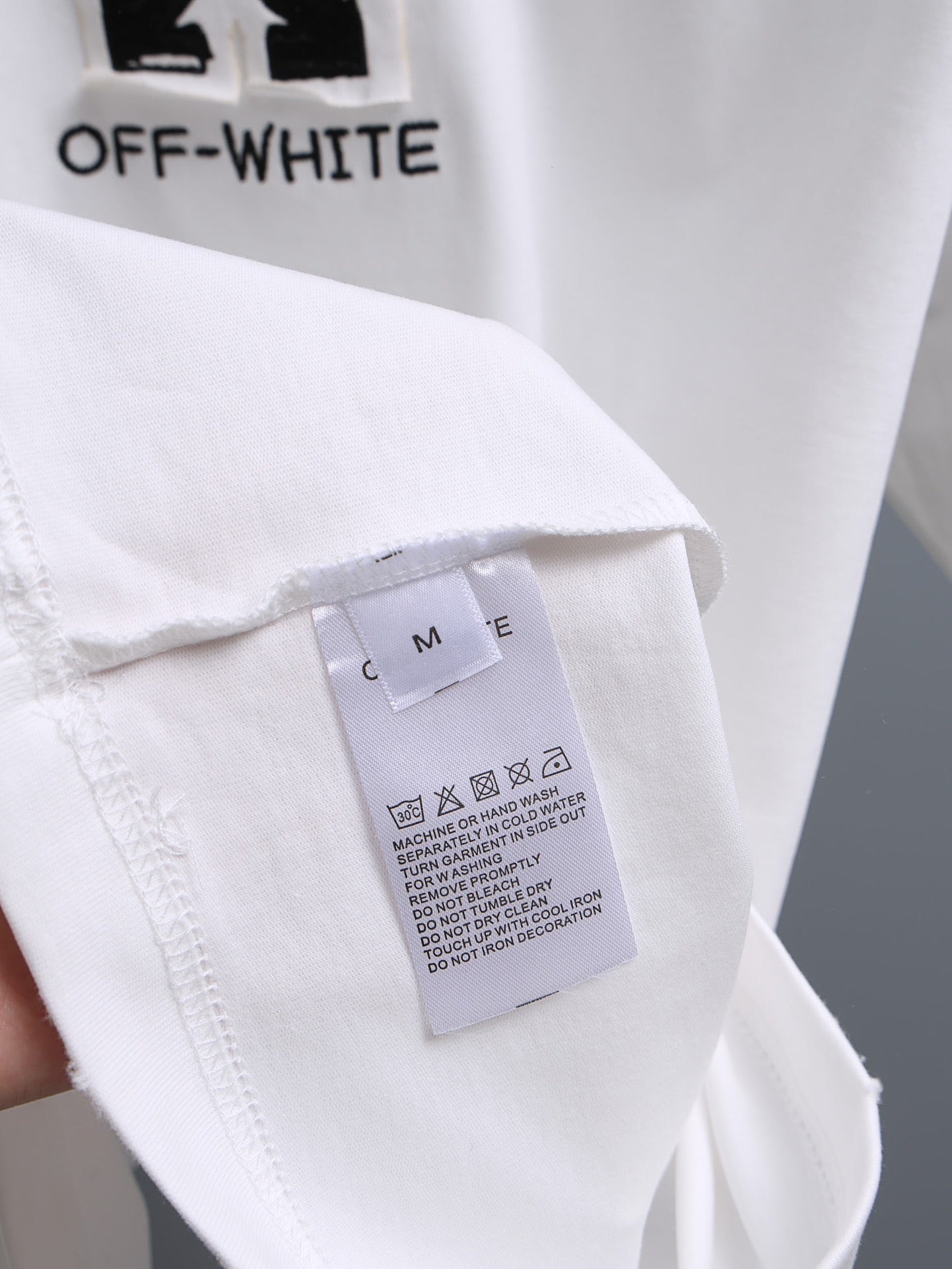 Off-White off-white shirt with size and care label at collar