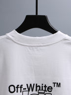 Off-White™ off white crewneck T-shirt with centered brand logo text across chest.