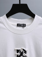 Off-White™ off white crewneck T-shirt neckline with embroidered brand label.