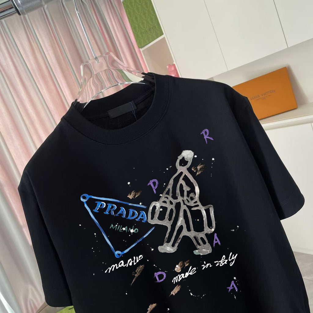 Black Prada short-sleeve T-shirt with large white graphic logo print