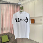 White short-sleeve T-shirt with large Prada logo print on chest