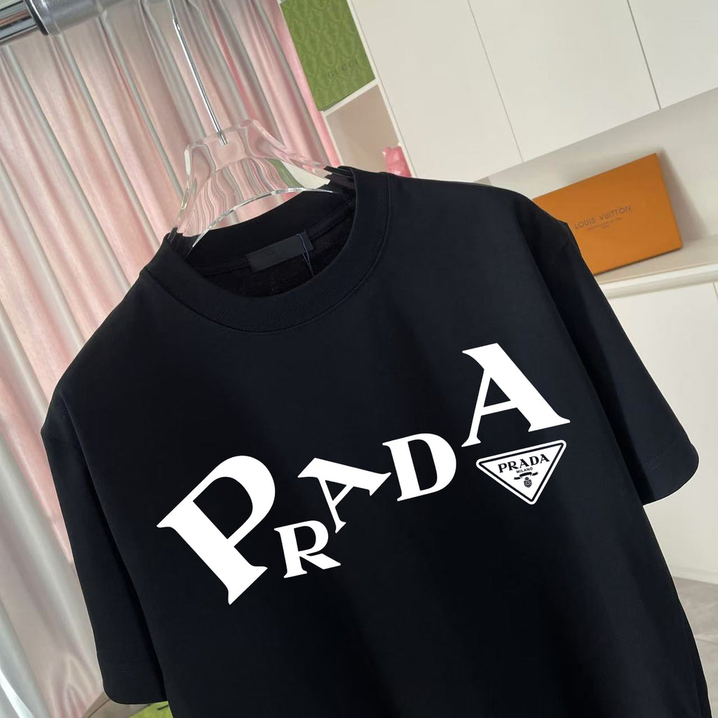 Prada black T-shirt with front PRADA logo and triangle badge