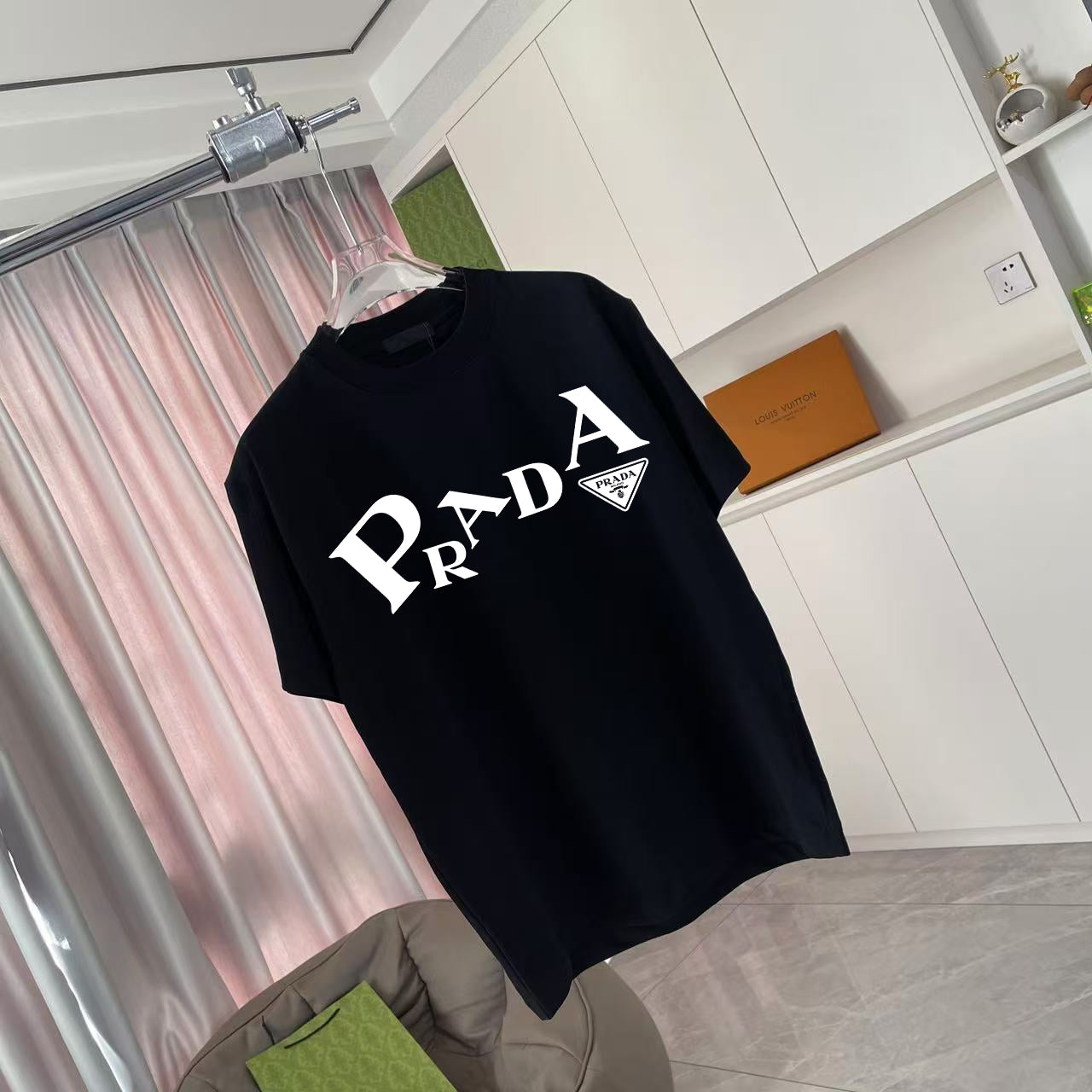 Prada black T-shirt with angled front logo print
