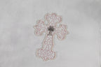 White short-sleeve T-shirt back with centered cross embroidery