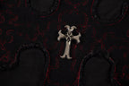 Black short-sleeve shirt close-up of cross pendant embroidery