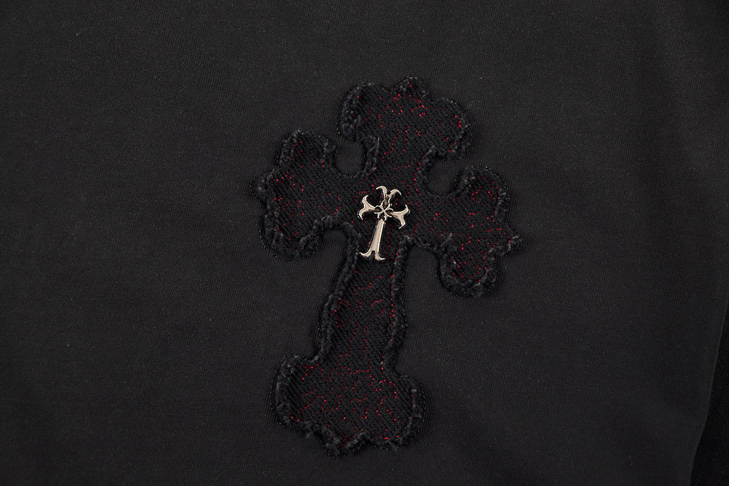 Black short-sleeve shirt chest with embroidered cross motif