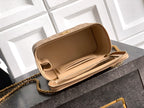 Chanel quilted mini bag interior, beige leather, open flap with card pockets