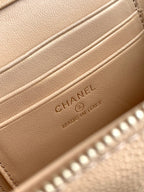 Chanel bag leather stamp, beige, CHANEL logo and Made in Italy