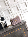 Chanel lilac quilted flap bag with gold-tone chain strap and front clasp