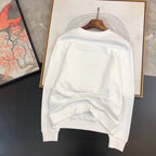 White sweatshirt with gold Medusa emblem print and crewneck ribbed cuffs