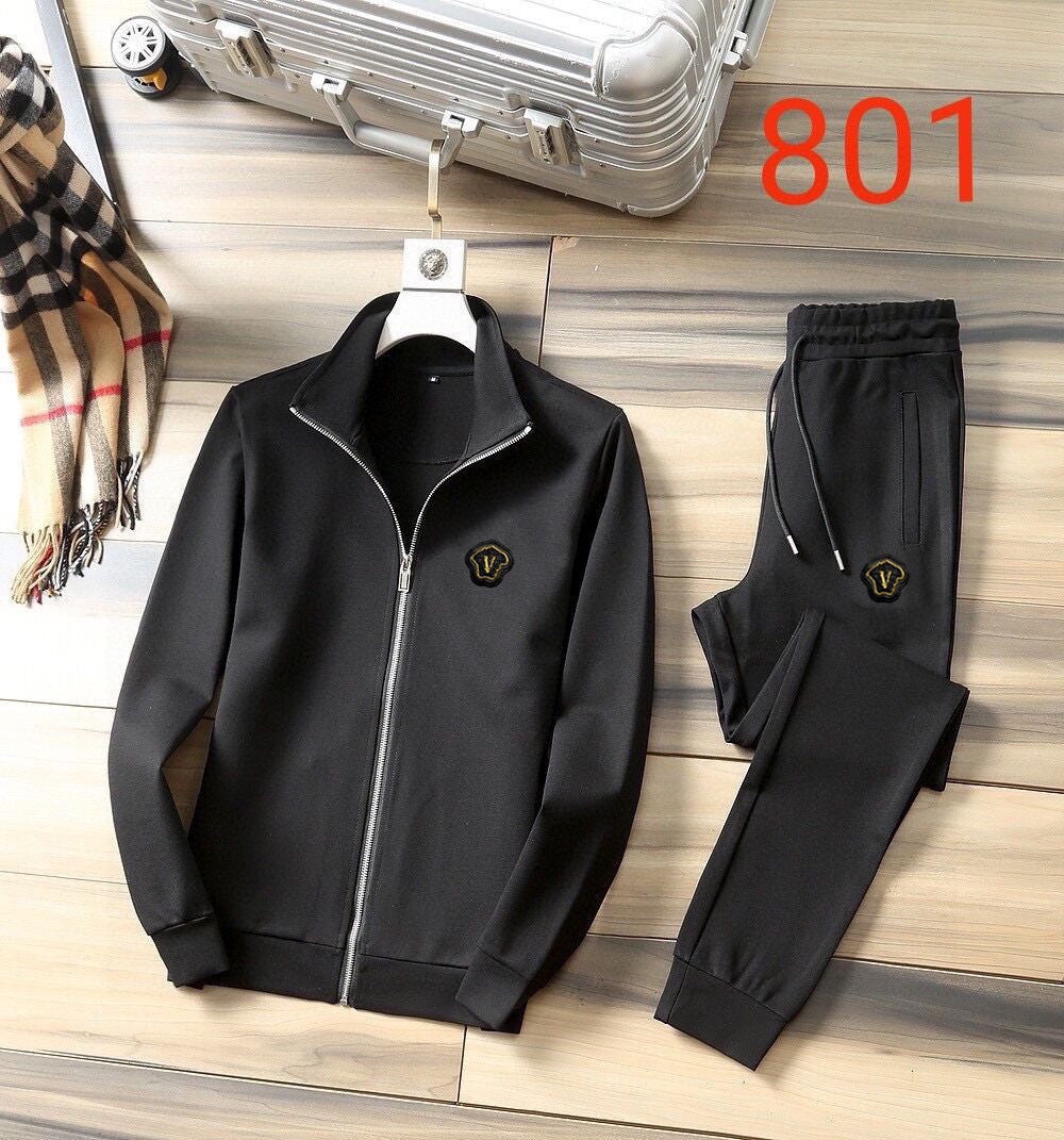 Black zip-up track jacket and cuffed jogger pants set