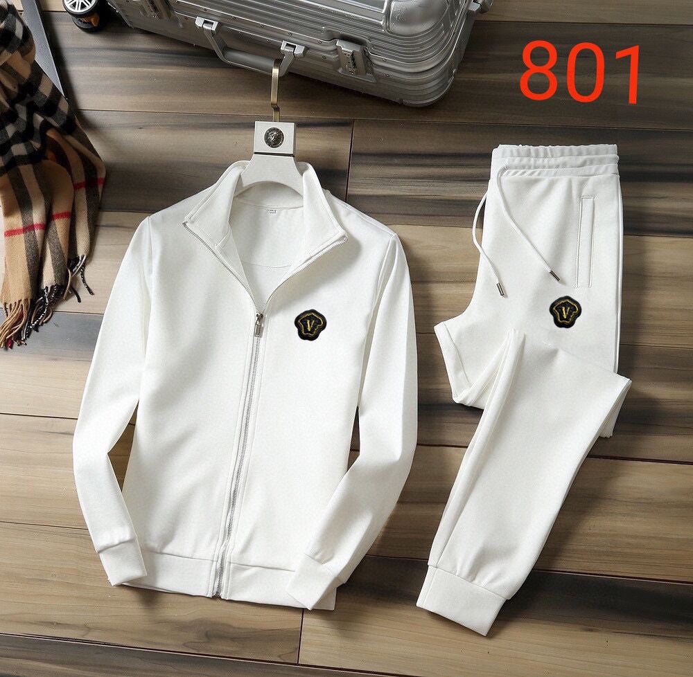 White zip-up track jacket and cuffed jogger pants set