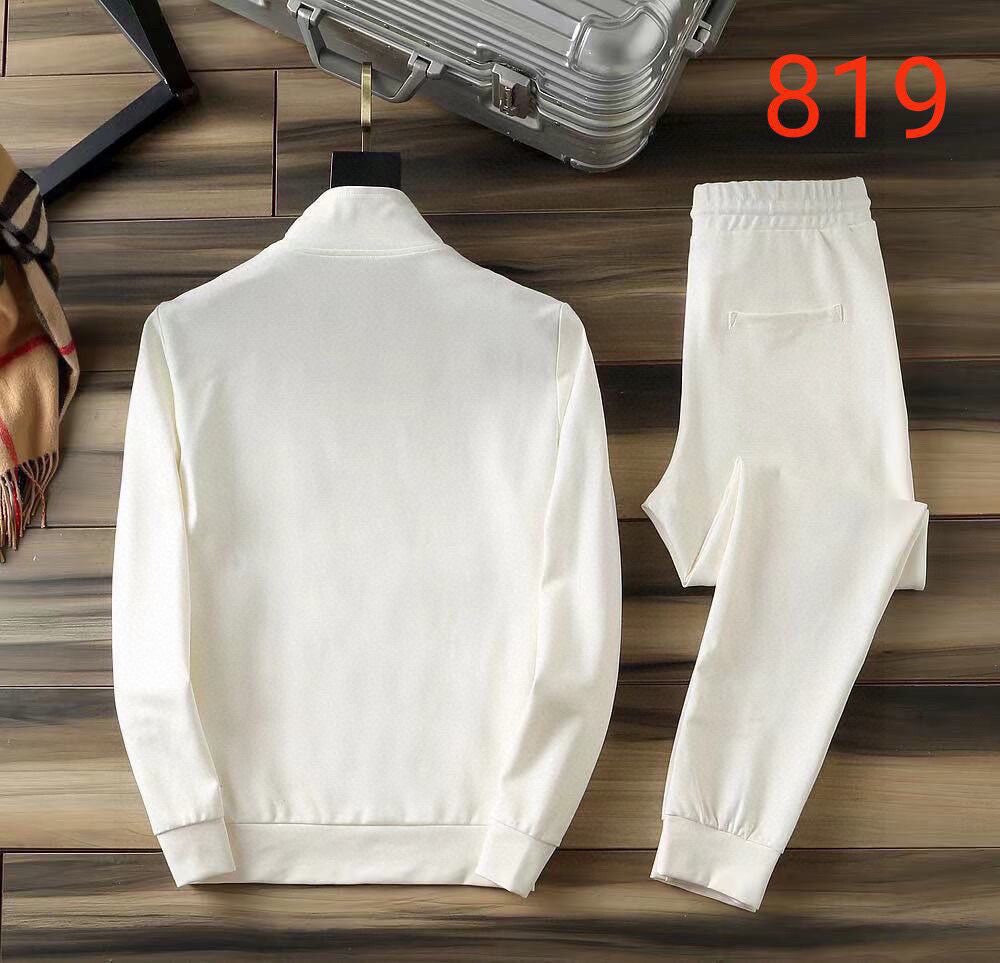 White zip-up track jacket and jogger pants set, rear view