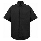 Fendi short-sleeve shirt, dark black, button-down collar, jacquard logo-like texture