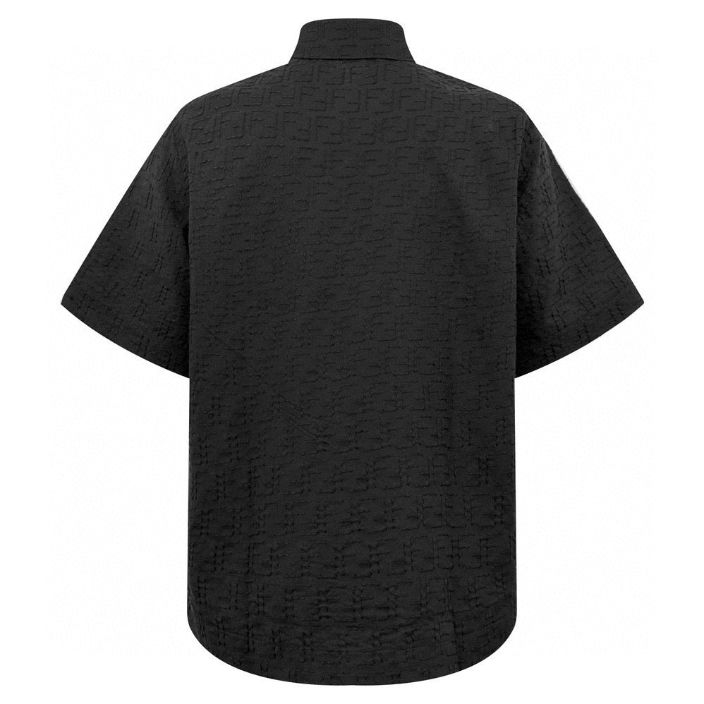 Fendi short-sleeve shirt, dark black, back view, jacquard logo-like texture