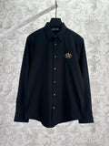 Long-sleeve button-up shirt in dark navy with Prada Milano crest on chest