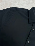 Long-sleeve button-up shirt back yoke and collar in dark navy