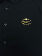 Long-sleeve button-up shirt with gold Prada Milano crest logo