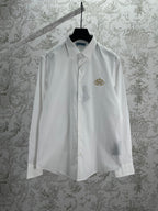 Prada long-sleeve button-up shirt, white, pointed collar, front button placket