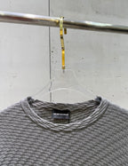 Amiri knit sweater neckline in heather gray, ribbed crew neck with label.