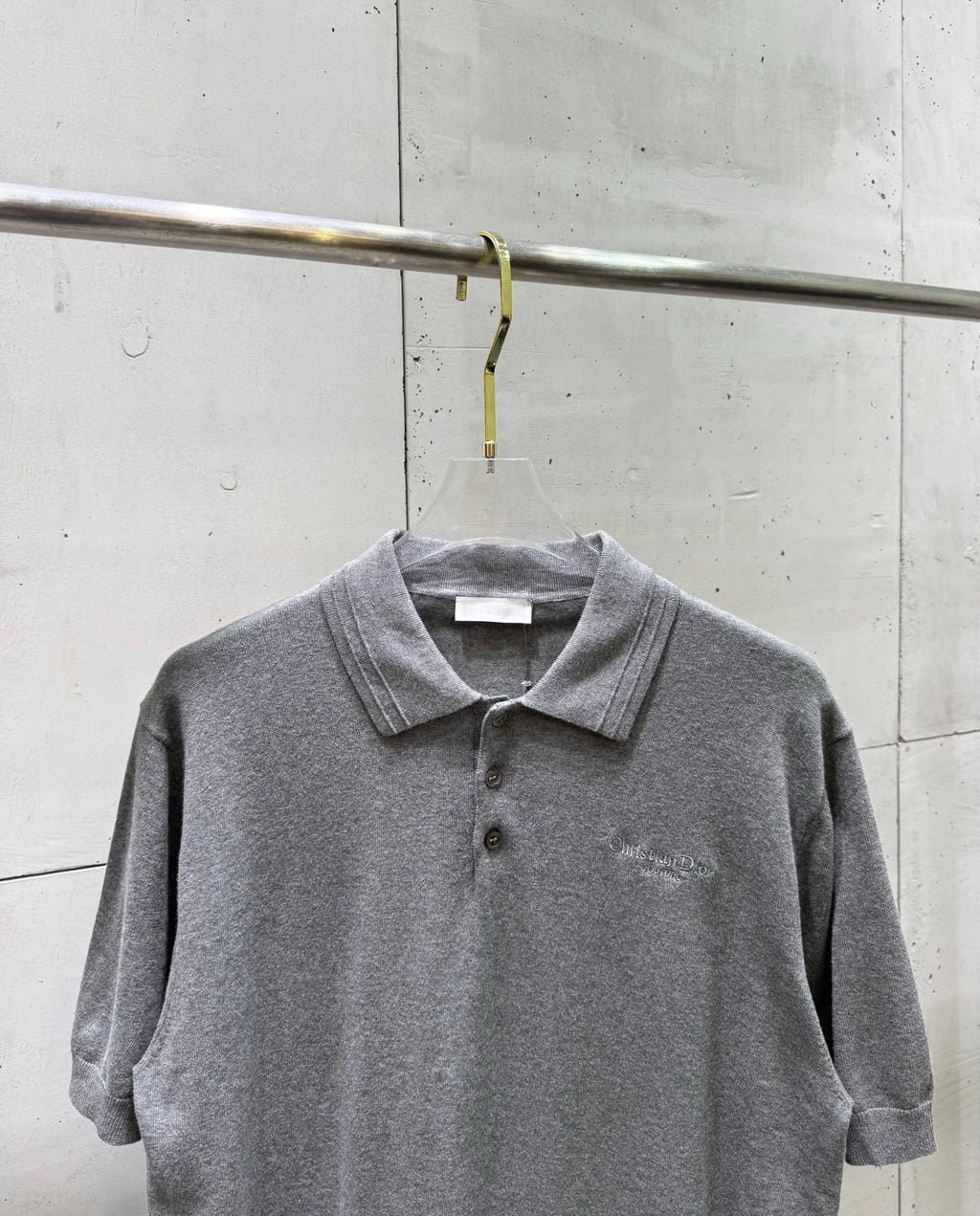 Prada polo shirt, heather gray knit with fold-over collar and three-button placket