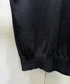 Black polo shirt hem with ribbed cuffs and gathered bottom