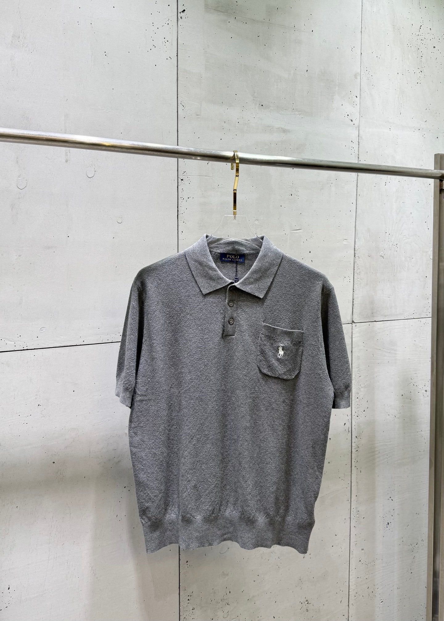 Ralph Lauren heather gray polo shirt with button placket and chest pocket