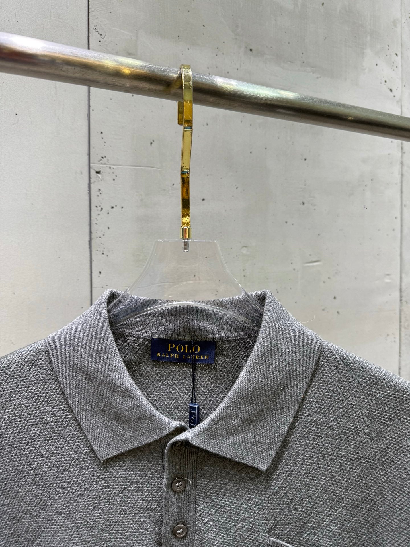 Ralph Lauren heather gray polo shirt collar and button placket detail