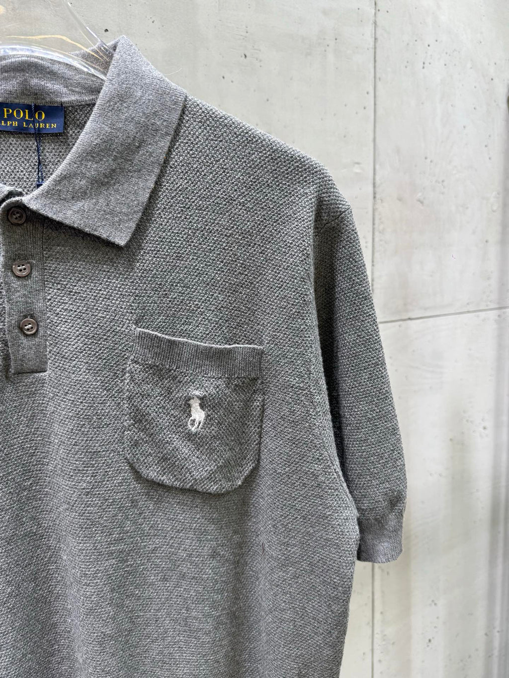 Ralph Lauren heather gray polo shirt pocket with embroidered horse logo