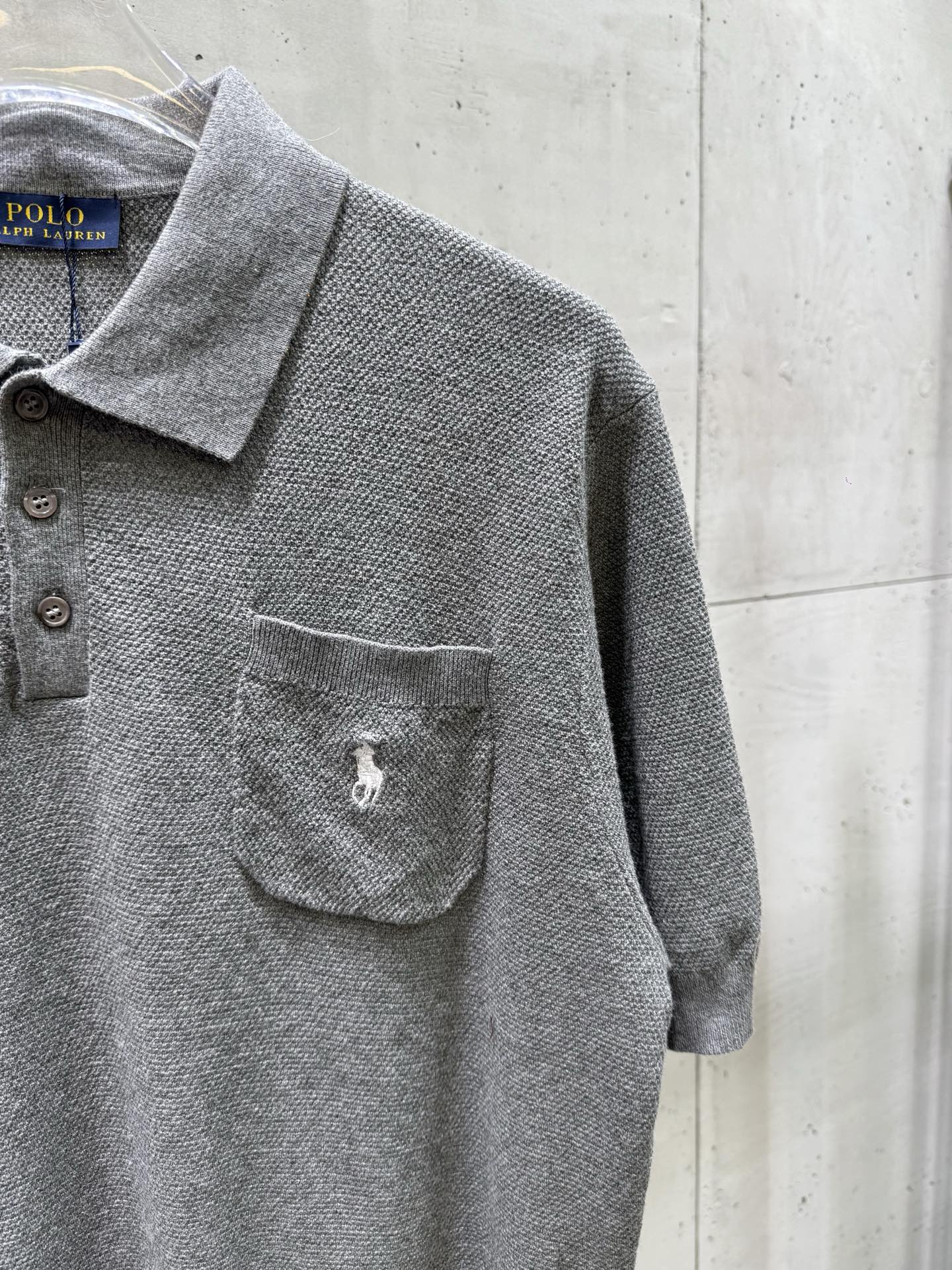 Ralph Lauren heather gray polo shirt pocket with embroidered horse logo