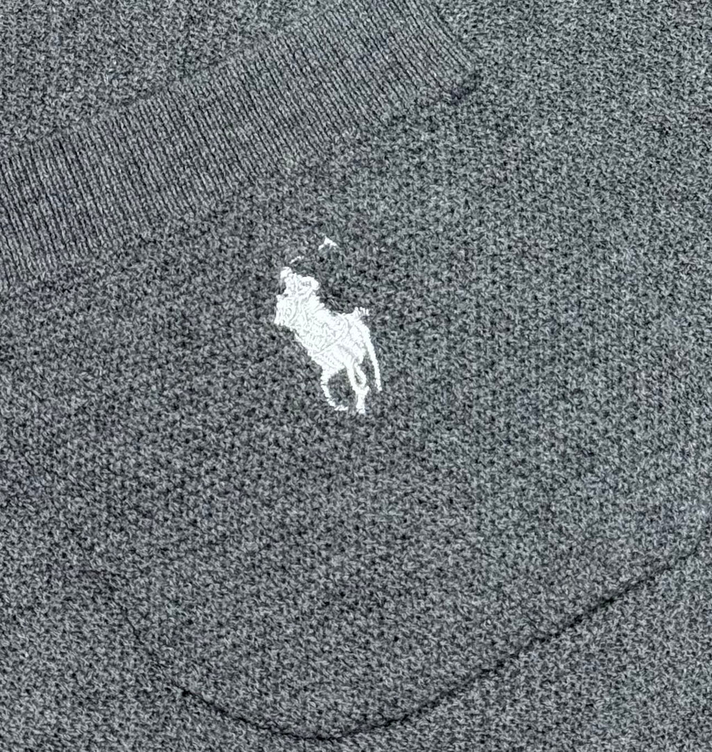 Ralph Lauren heather gray knit polo with small embroidered horse logo