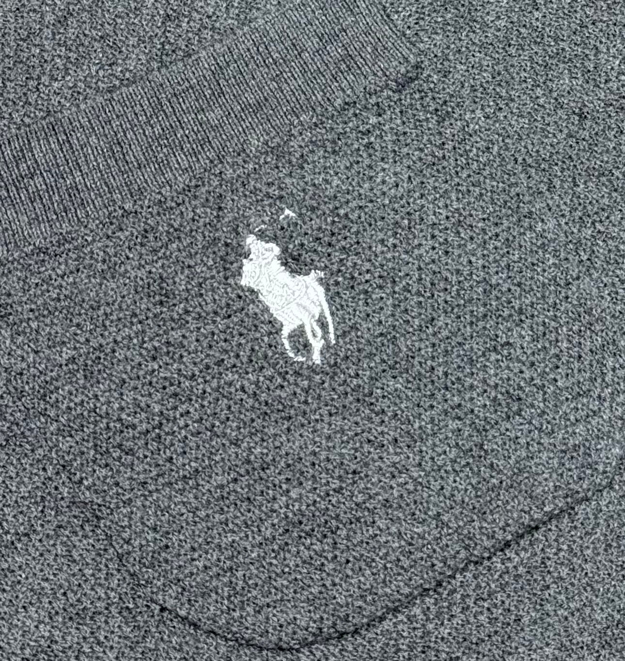 Ralph Lauren heather gray knit polo with small embroidered horse logo