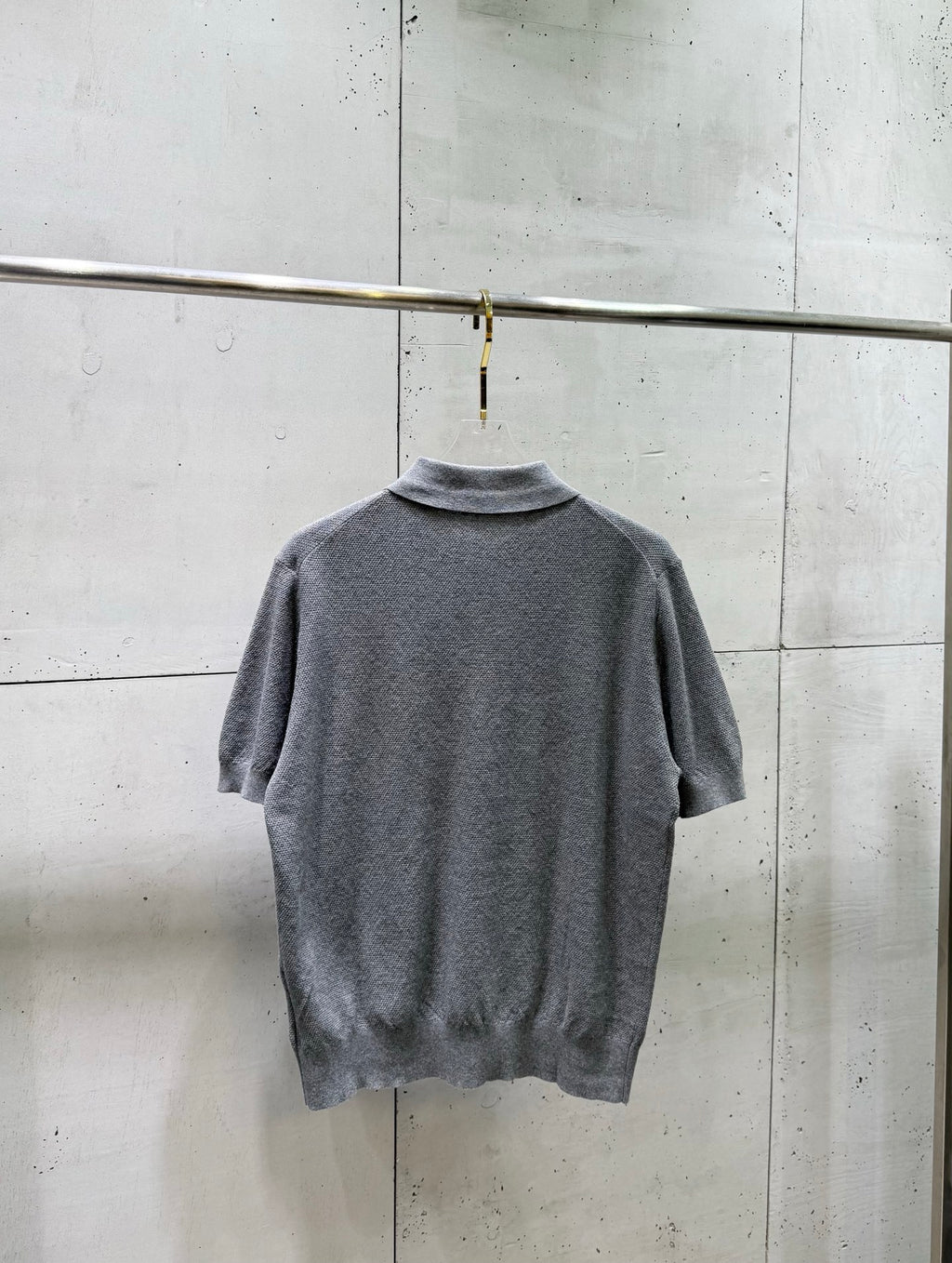 Ralph Lauren heather gray polo shirt, back view with ribbed collar